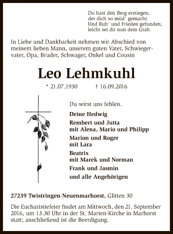 Traueranzeige von Leo Lehmkuhl von SYK