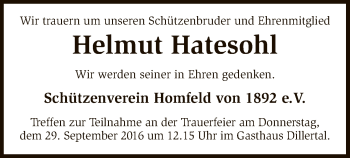 Traueranzeige von Helmut Hatesohl von SYK