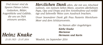 Traueranzeige von Heinz Knake von SYK