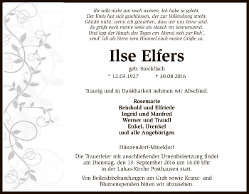 Traueranzeige von Ilse Elfers von SYK