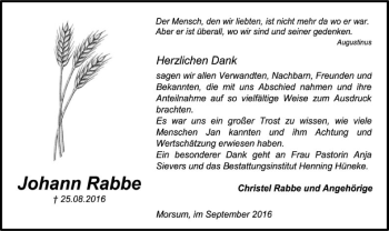 Traueranzeige von Johann Rabbe von SYK