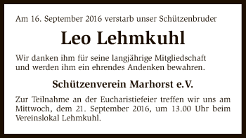 Traueranzeige von Leo Lehmkuhl von SYK