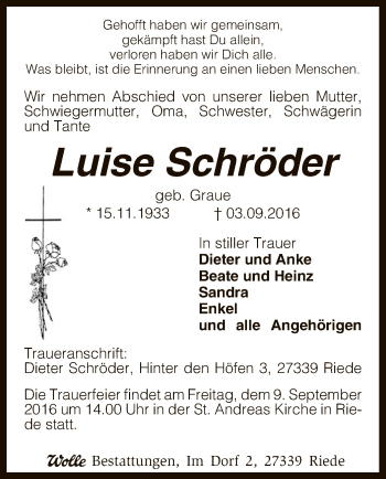 Traueranzeige von Luise Schröder von SYK