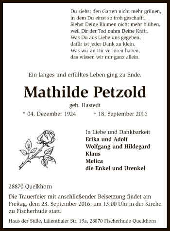 Traueranzeige von Mathilde Petzold von SYK