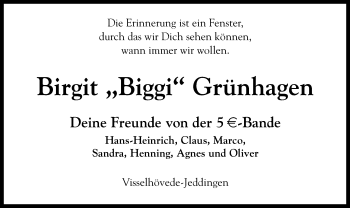 Traueranzeige von Birgit Grünhagen von SYK