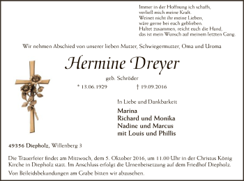 Traueranzeige von Hermine Dreyer von SYK