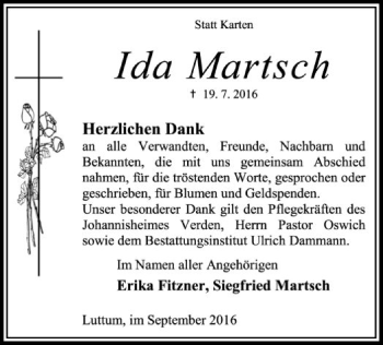 Traueranzeige von Ida Martsch von SYK