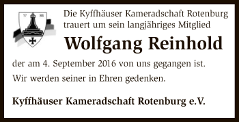 Traueranzeige von Wolfgang Reinhold von SYK