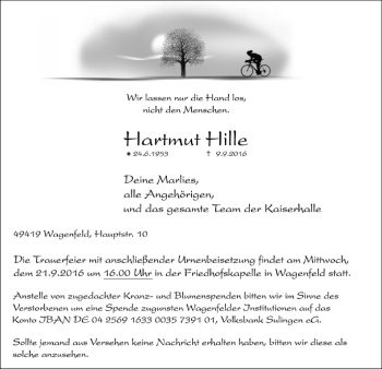 Traueranzeige von Hartmut Hille von SYK