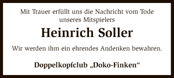 Traueranzeige von Heinrich Soller von SYK