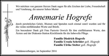 Traueranzeige von Annemarie Hogrefe von SYK