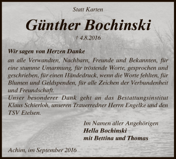 Traueranzeige von Günther Bochinski von SYK
