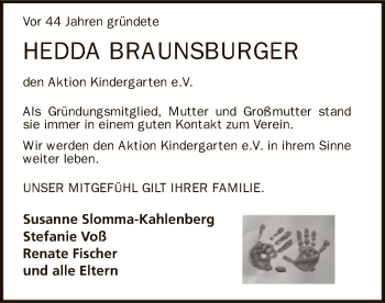 Traueranzeige von Hedda Braunsburger von SYK