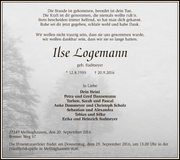 Traueranzeige von Ilse Logemann von SYK