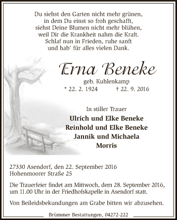 Traueranzeige von Erna Beneke von SYK