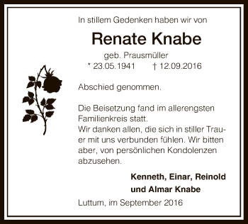 Traueranzeige von Renate Knabe von SYK