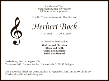 Traueranzeige von Herbert Bock von SYK