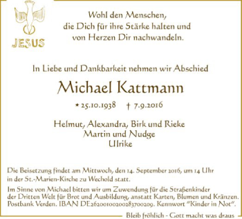 Traueranzeige von Michael Kattmann von SYK