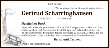 Traueranzeige von Gertrud Scharringhausen von SYK