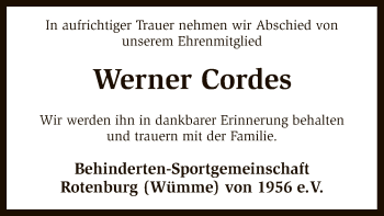 Traueranzeige von Werner Cordes von SYK