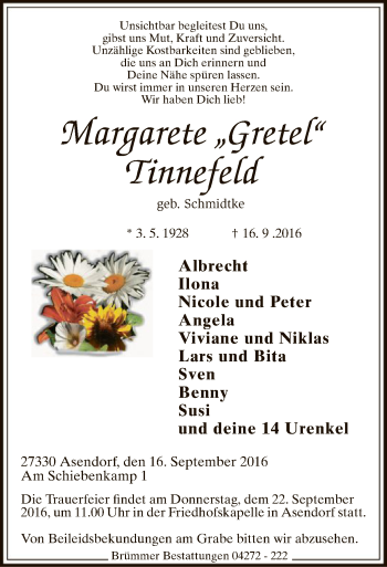 Traueranzeige von Margarete Tinnefeld von SYK