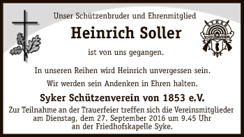 Traueranzeige von Heinrich Soller von SYK