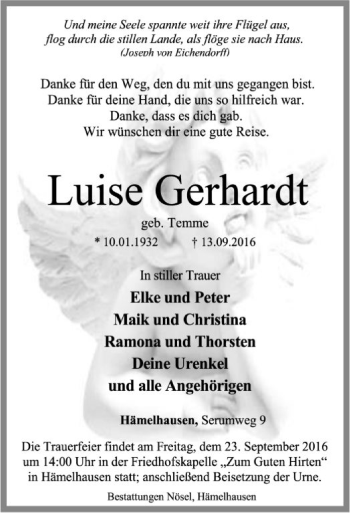 Traueranzeige von Luise Gerhardt von SYK