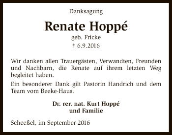 Traueranzeige von Renate Hoppé von SYK