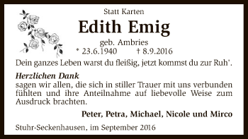 Traueranzeige von Edith Emig von SYK