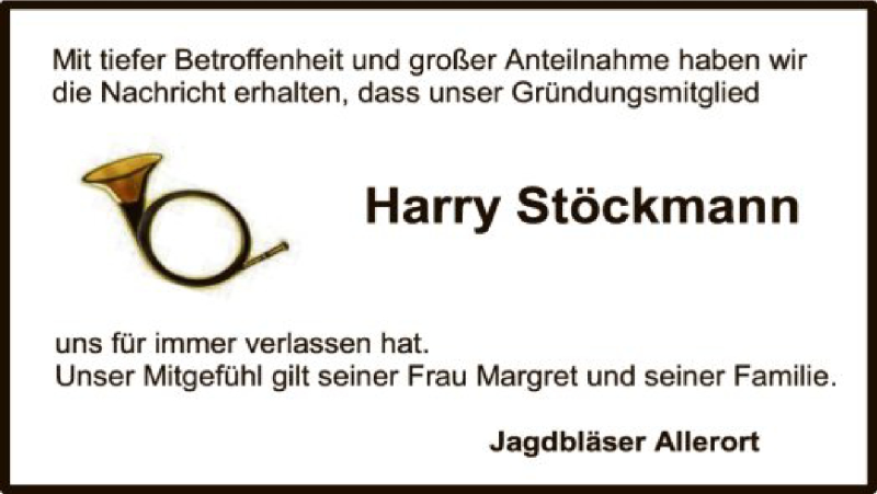  Traueranzeige für Harry Stöckmann vom 29.09.2016 aus SYK
