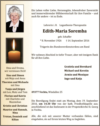 Traueranzeige von Edith Maria Soremba von SYK