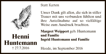 Traueranzeige von Henni Huntemann von SYK