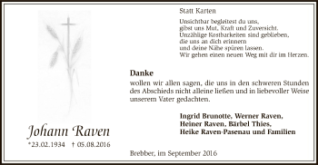 Traueranzeige von Johann Raven von SYK