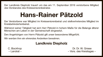 Traueranzeige von Hans-Rainer Pätzold von SYK