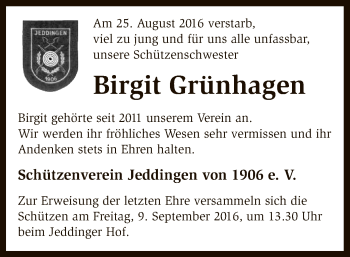 Traueranzeige von Birgit Grünhagen von SYK