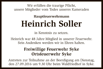 Traueranzeige von Heinrich Soller von SYK