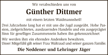 Traueranzeige von Günther Dittmer von SYK