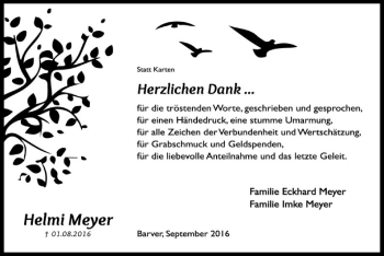 Traueranzeige von Helmi Meyer von SYK