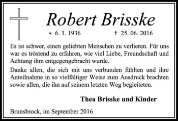 Traueranzeige von Robert Brisske von SYK