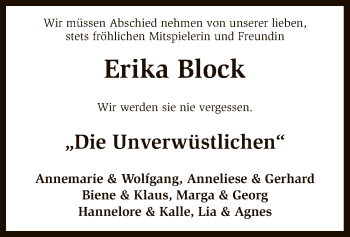 Traueranzeige von Erika Block von SYK