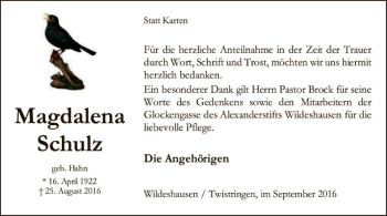 Traueranzeige von Magdalena Schulz von SYK