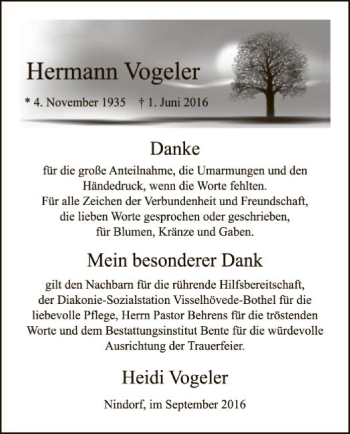 Traueranzeige von Hermann Vogeler von SYK