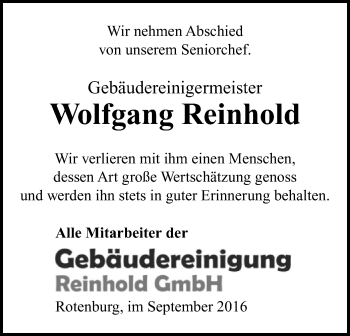 Traueranzeige von Wolfgang Reinhold von SYK