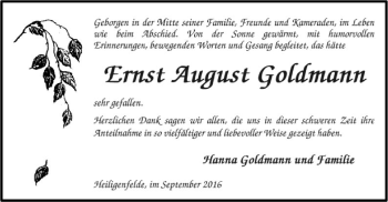 Traueranzeige von Ernst August Goldmann von SYK