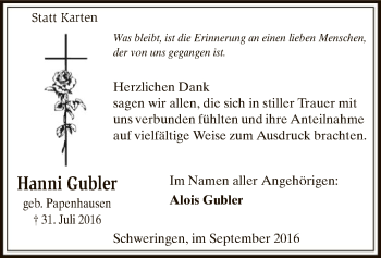 Traueranzeige von Hanni Gubler von SYK