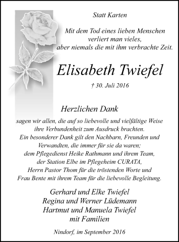 Traueranzeige von Elisabeth Twiefel von SYK