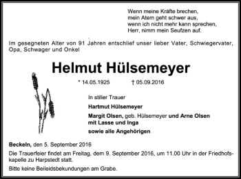 Traueranzeige von Helmut Hülsemeyer von SYK