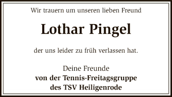 Traueranzeige von Lothar Pingel von SYK