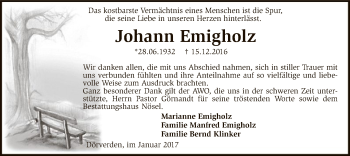 Traueranzeige von Johann Emigholz von SYK