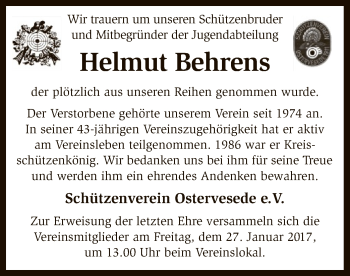 Traueranzeige von Helmut Behrens von SYK